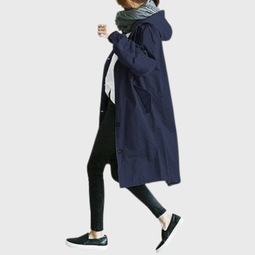 Sheila | Hooded Relaxed Long Trench Coat, colour Blue