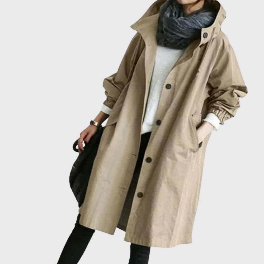 Sheila | Hooded Relaxed Long Trench Coat, colour Brown