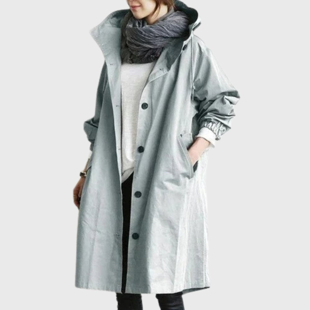 Sheila | Hooded Relaxed Long Trench Coat, colour Light Blue