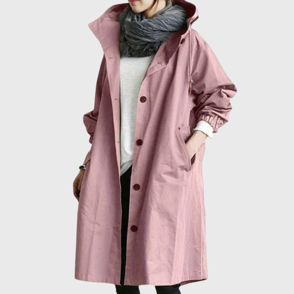Sheila | Hooded Relaxed Long Trench Coat, colour Pink