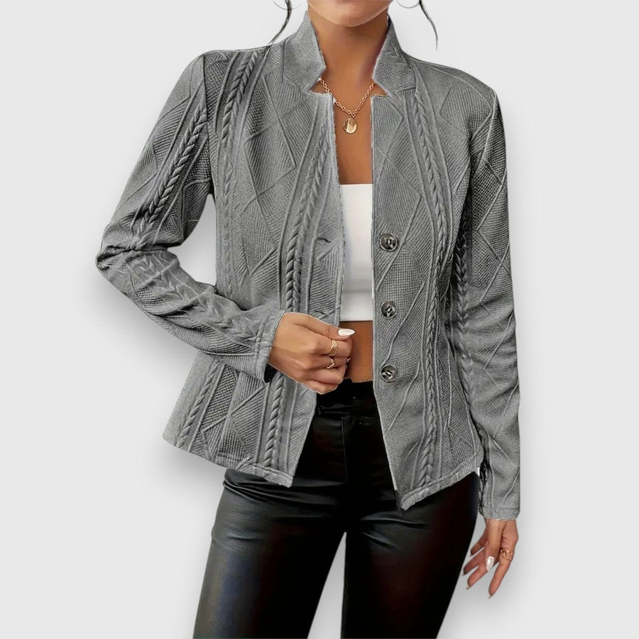 Shirley | Textured Stand Collar Button Cardigan