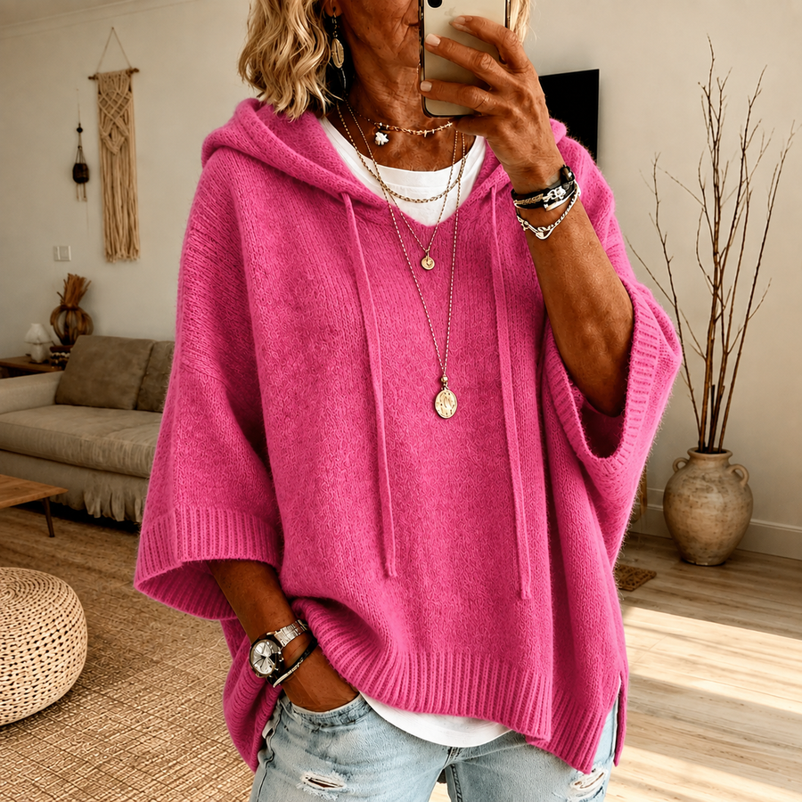 Shona | Pink Hooded Poncho Jumper