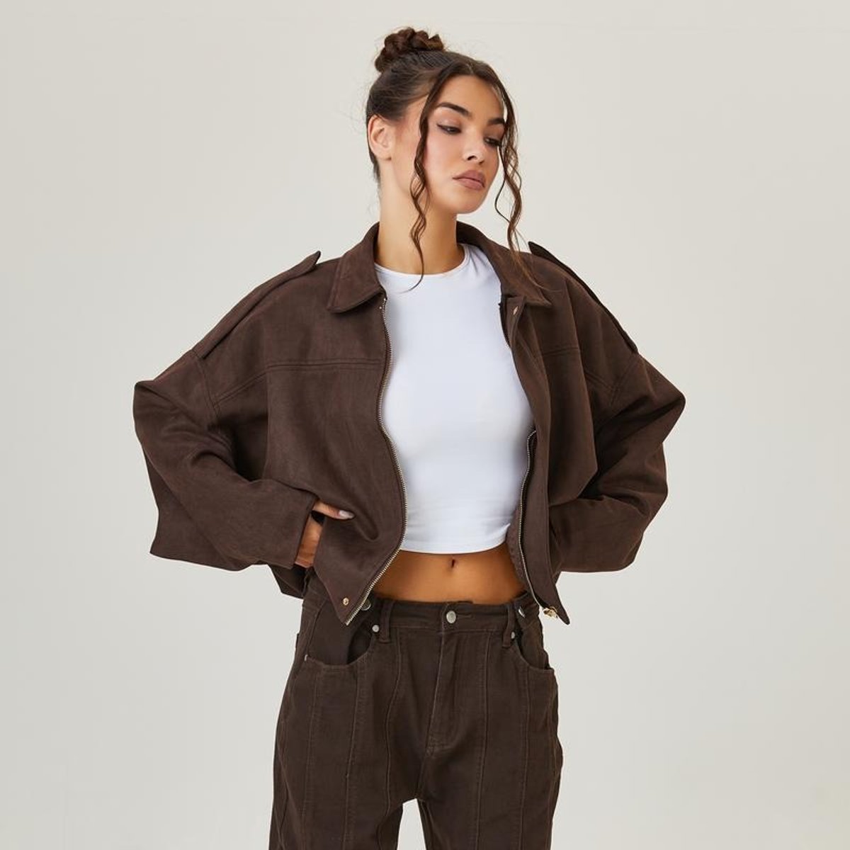 Sienna | Relaxed Oversized Bomber Jacket, colour Brown