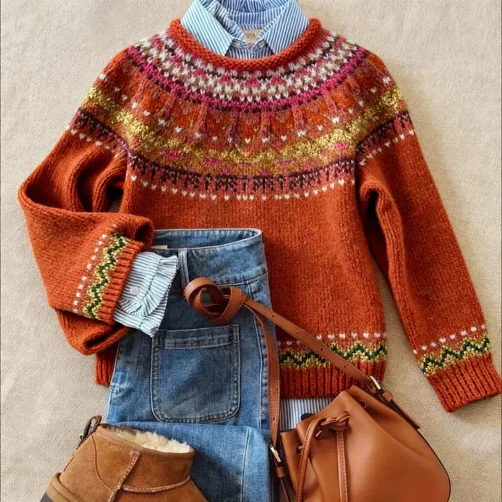 Simona | Rust Red Fair Isle Jumper, colour Rust Red