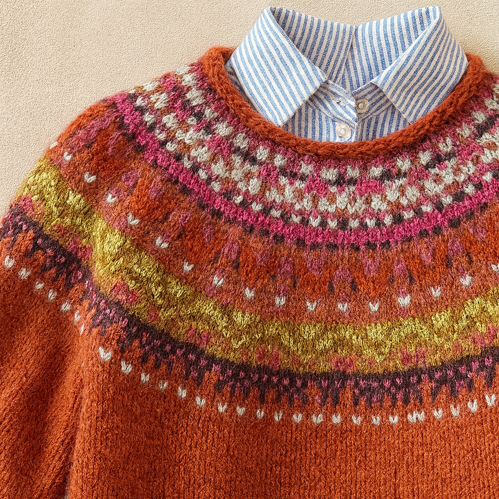 Simona | Rust Red Fair Isle Jumper, colour Rust Red