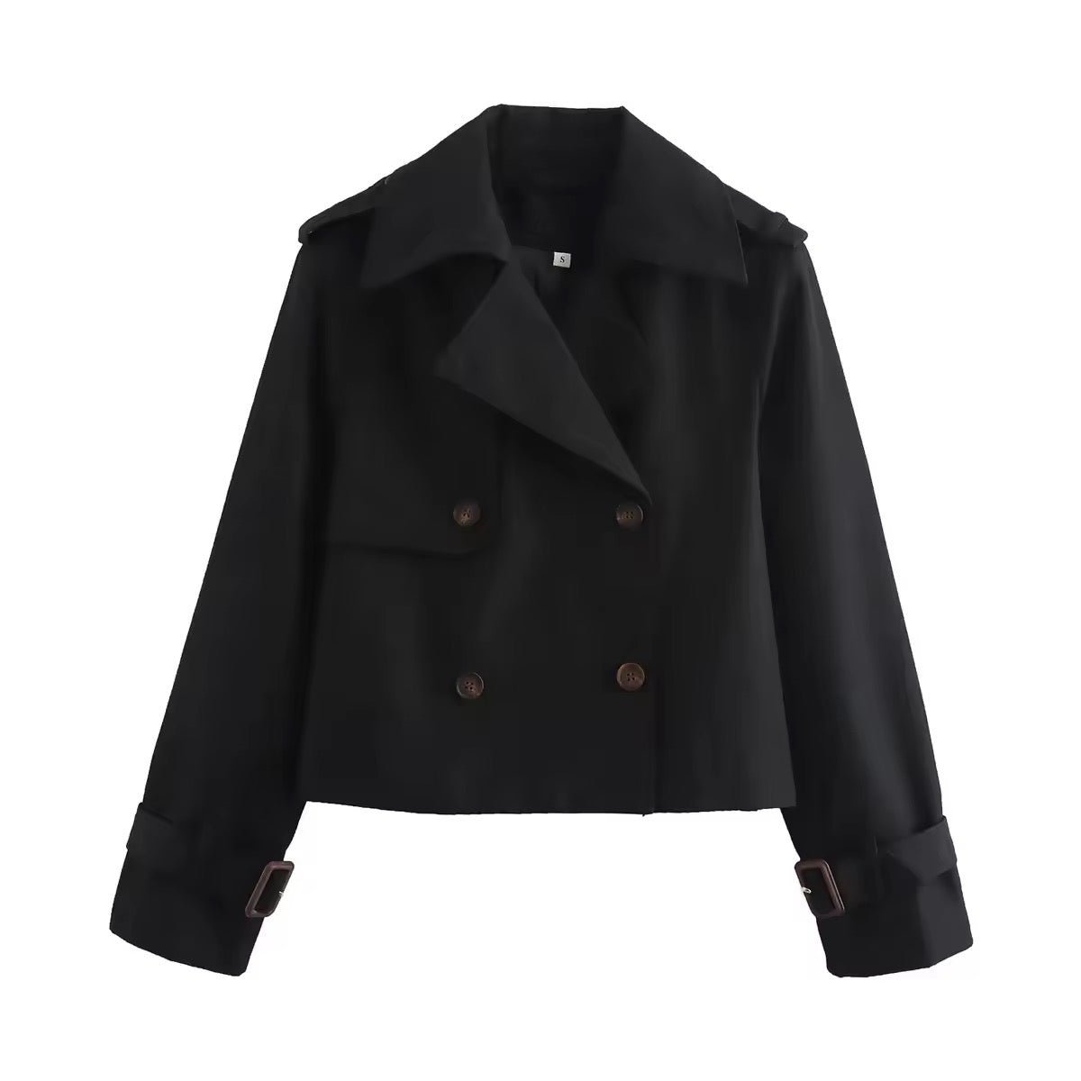 Sinead | Cropped Double-Breasted Trench Coat, colour Black