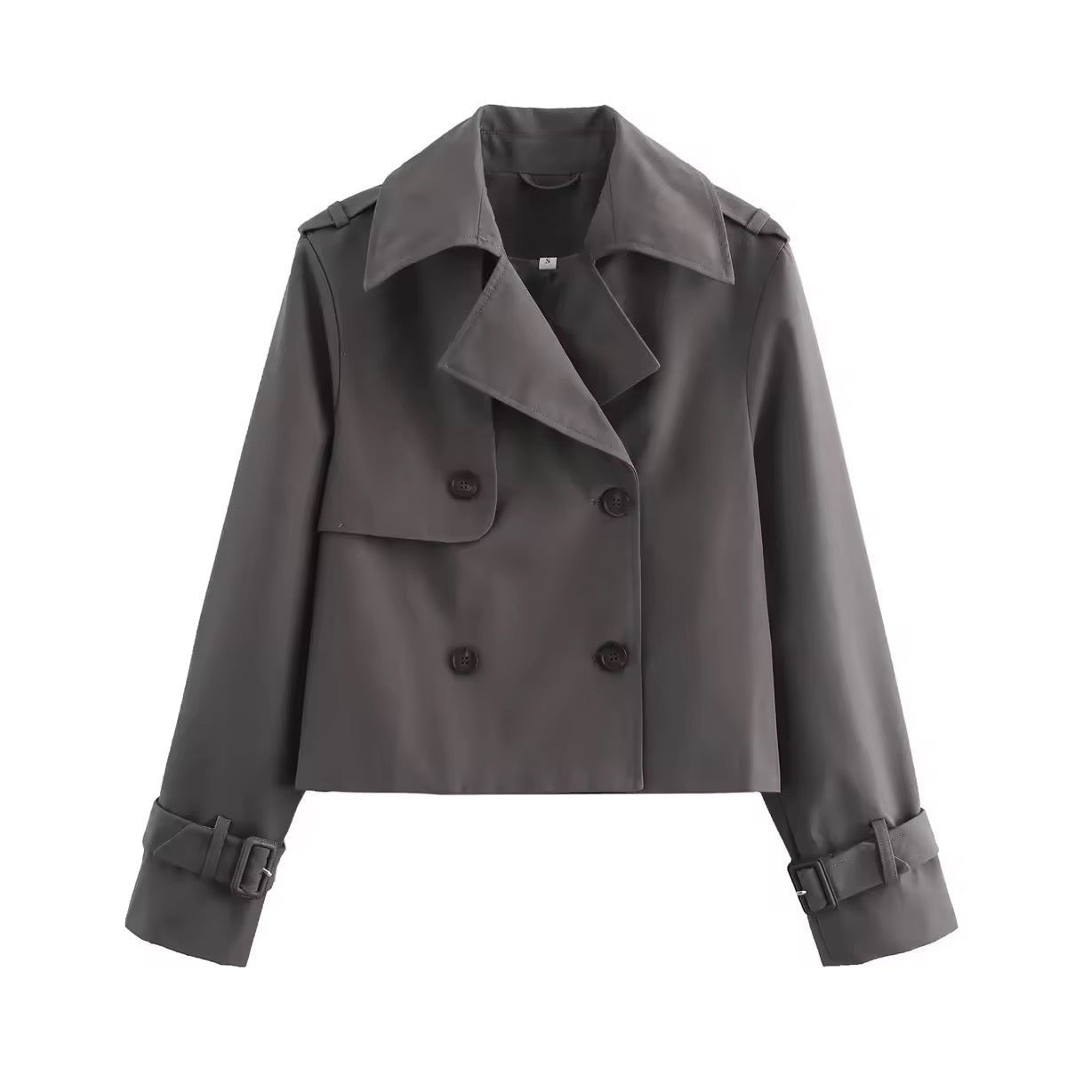 Sinead | Cropped Double-Breasted Trench Coat, colour Grey