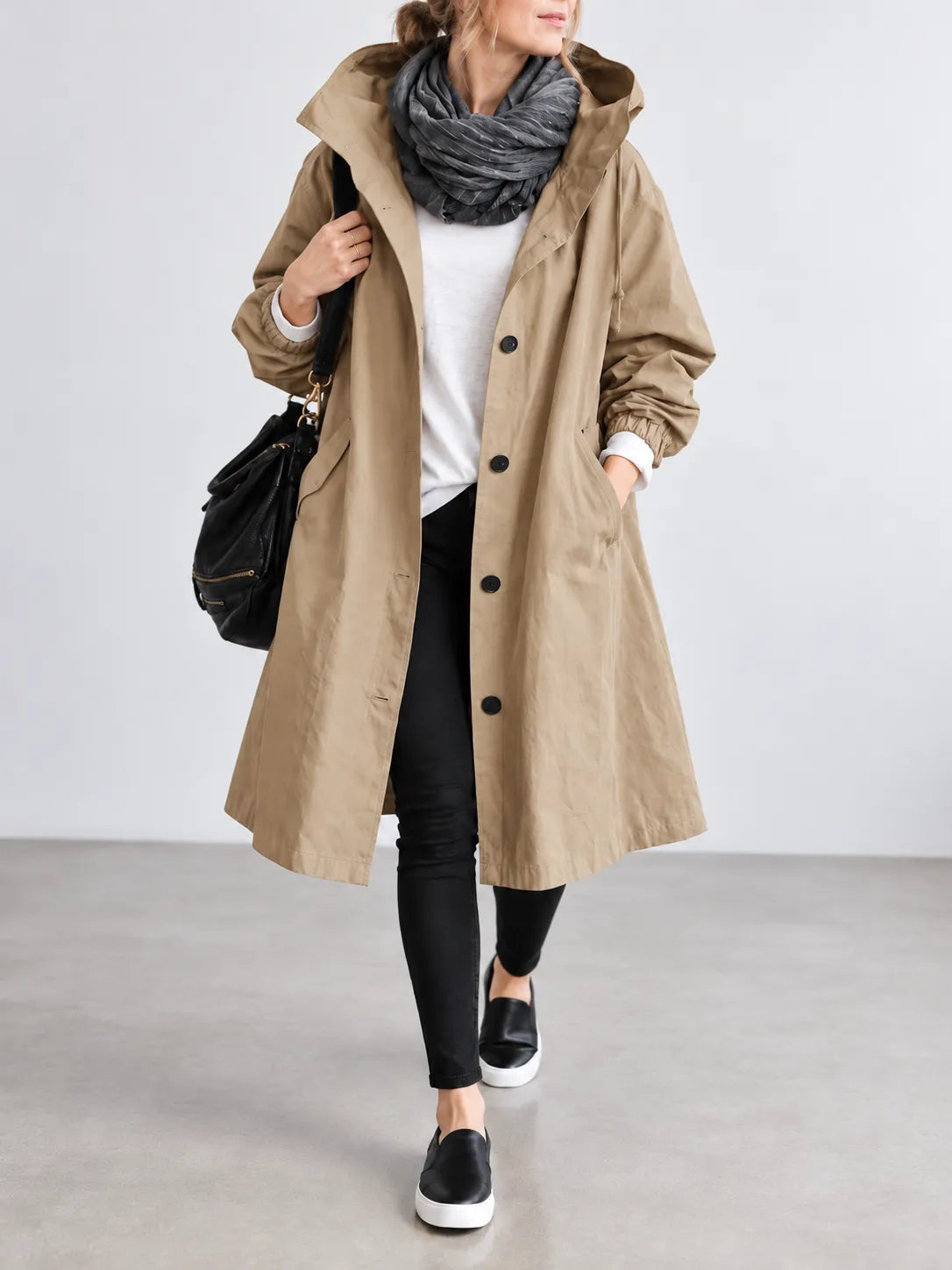 Skye | Oversized Hooded Button Coat, colour Brown