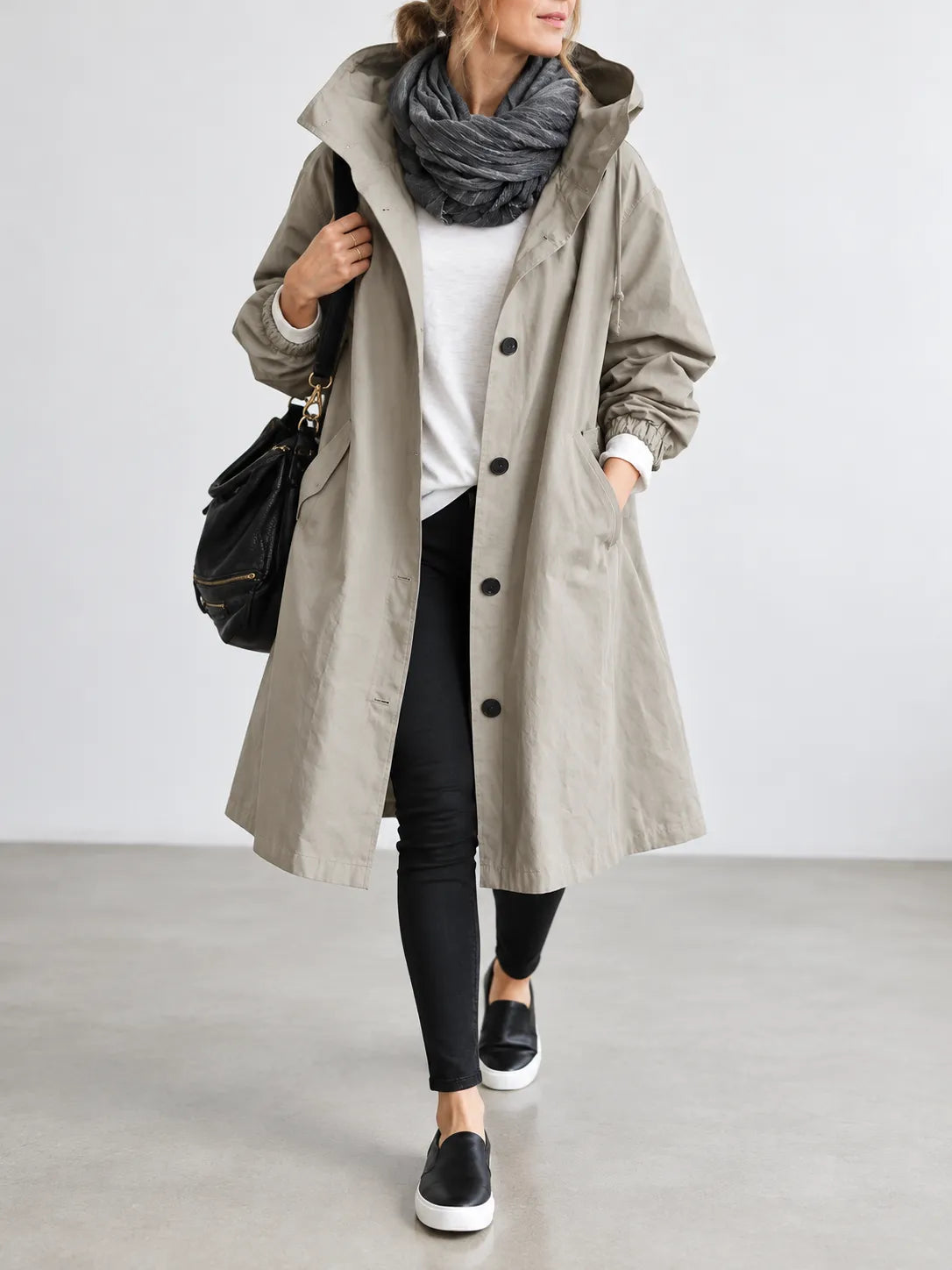 Skye | Oversized Hooded Button Coat, colour Grey