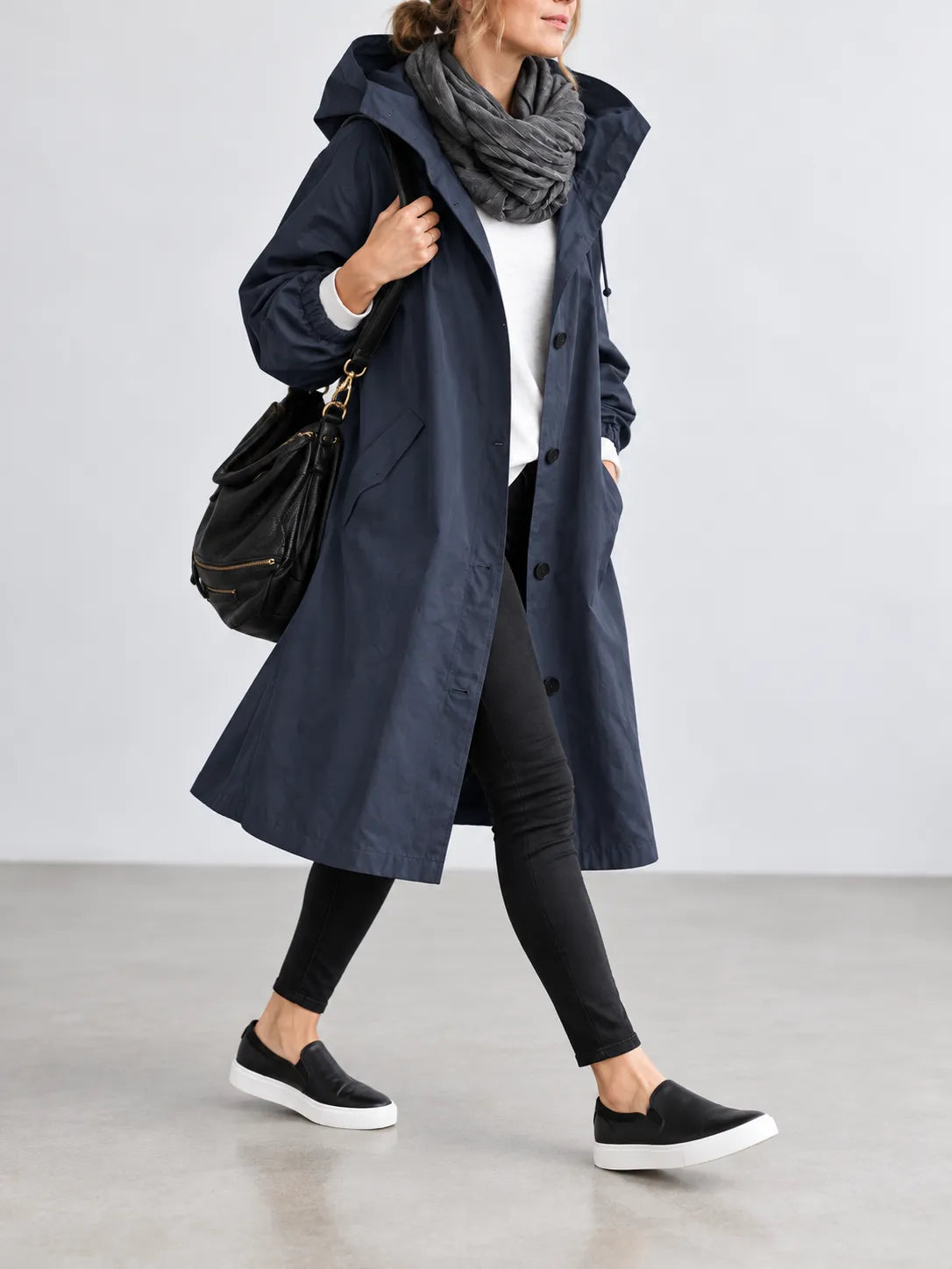Skye | Oversized Hooded Button Coat, colour Navy Blue