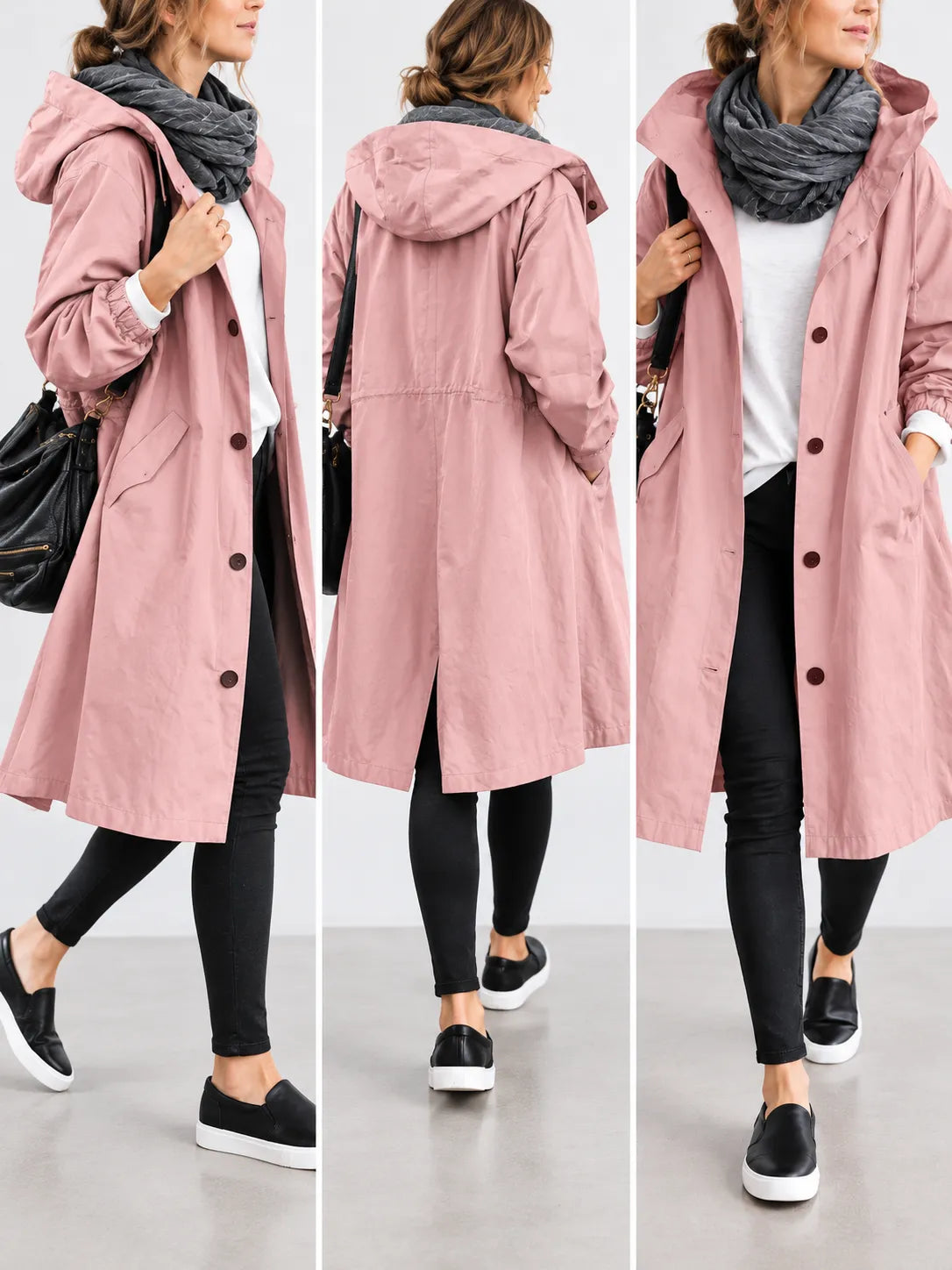 Skye | Oversized Hooded Button Coat, colour Pink