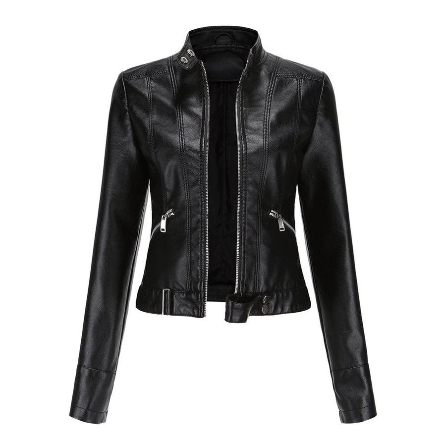 Sonia | Cropped Stand Collar Moto Jacket