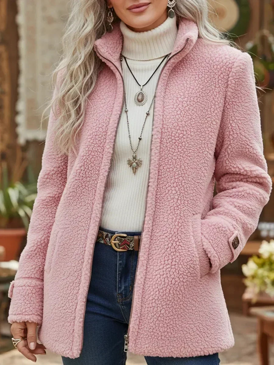 Sophie | Plush Stand Collar Zip Jacket