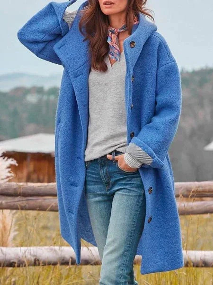 Sorcha | Longline Hooded Button Coat, colour Blue