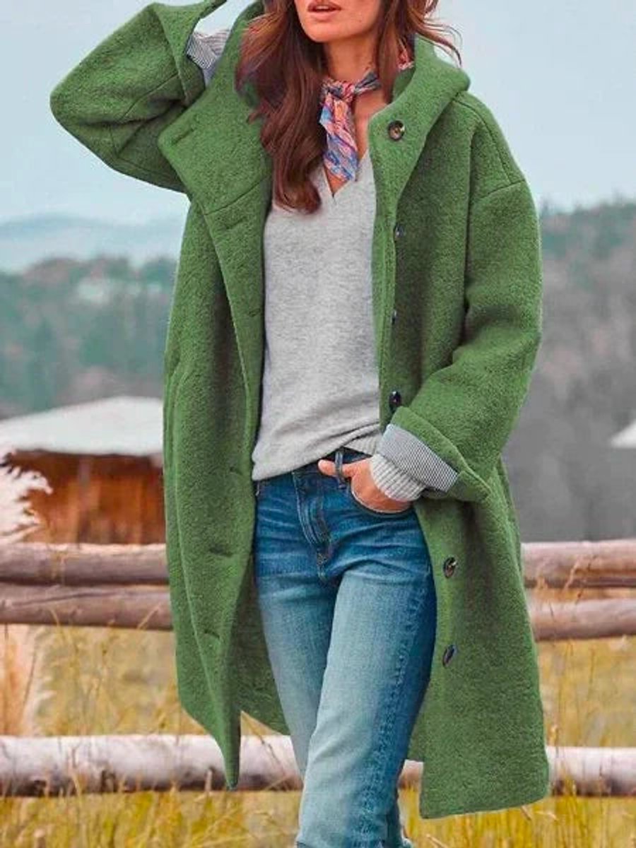 Sorcha | Longline Hooded Button Coat, colour Dark Green