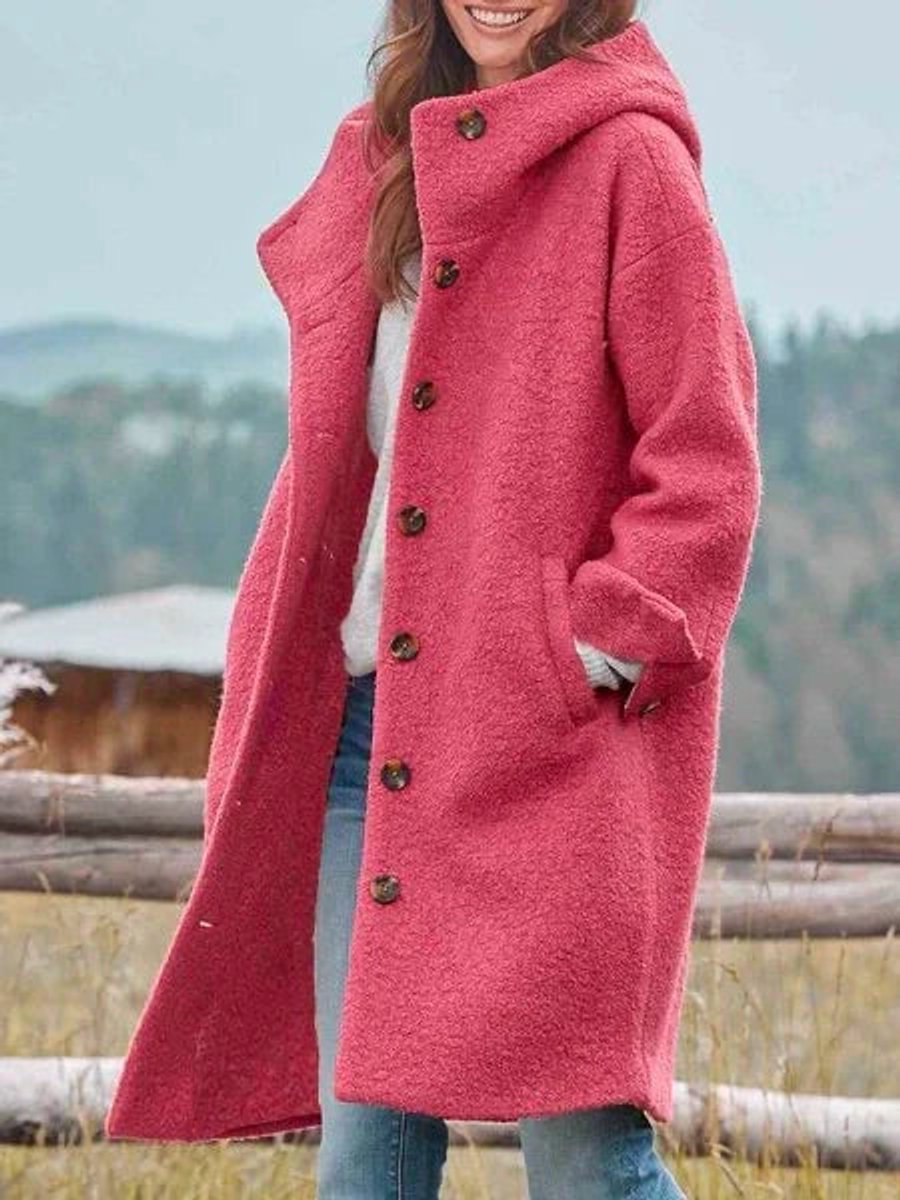 Sorcha | Longline Hooded Button Coat, colour Pink