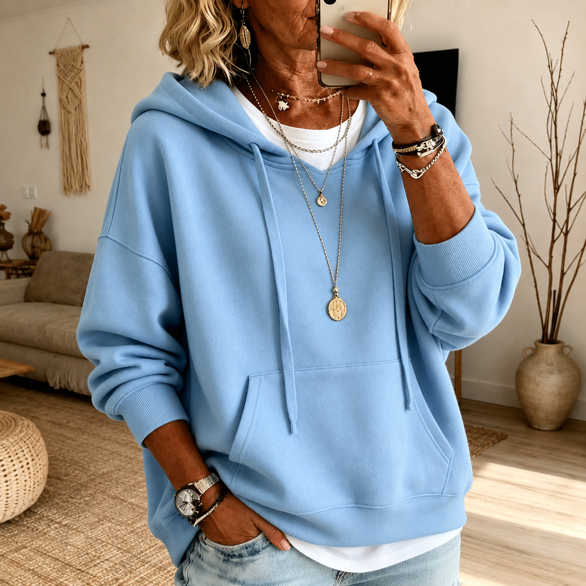 Stephanie | Sky Blue Oversized Hooded Jumper, colour Sky Blue