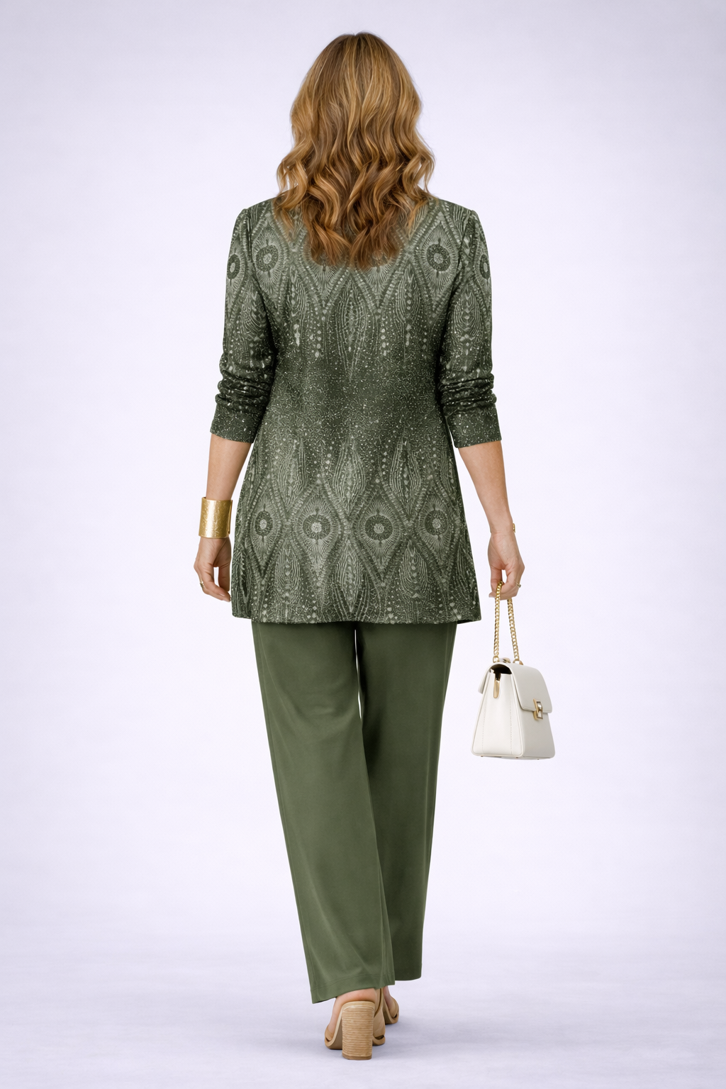 Susie | Green Ornate Print Three-Piece Set, colour Green
