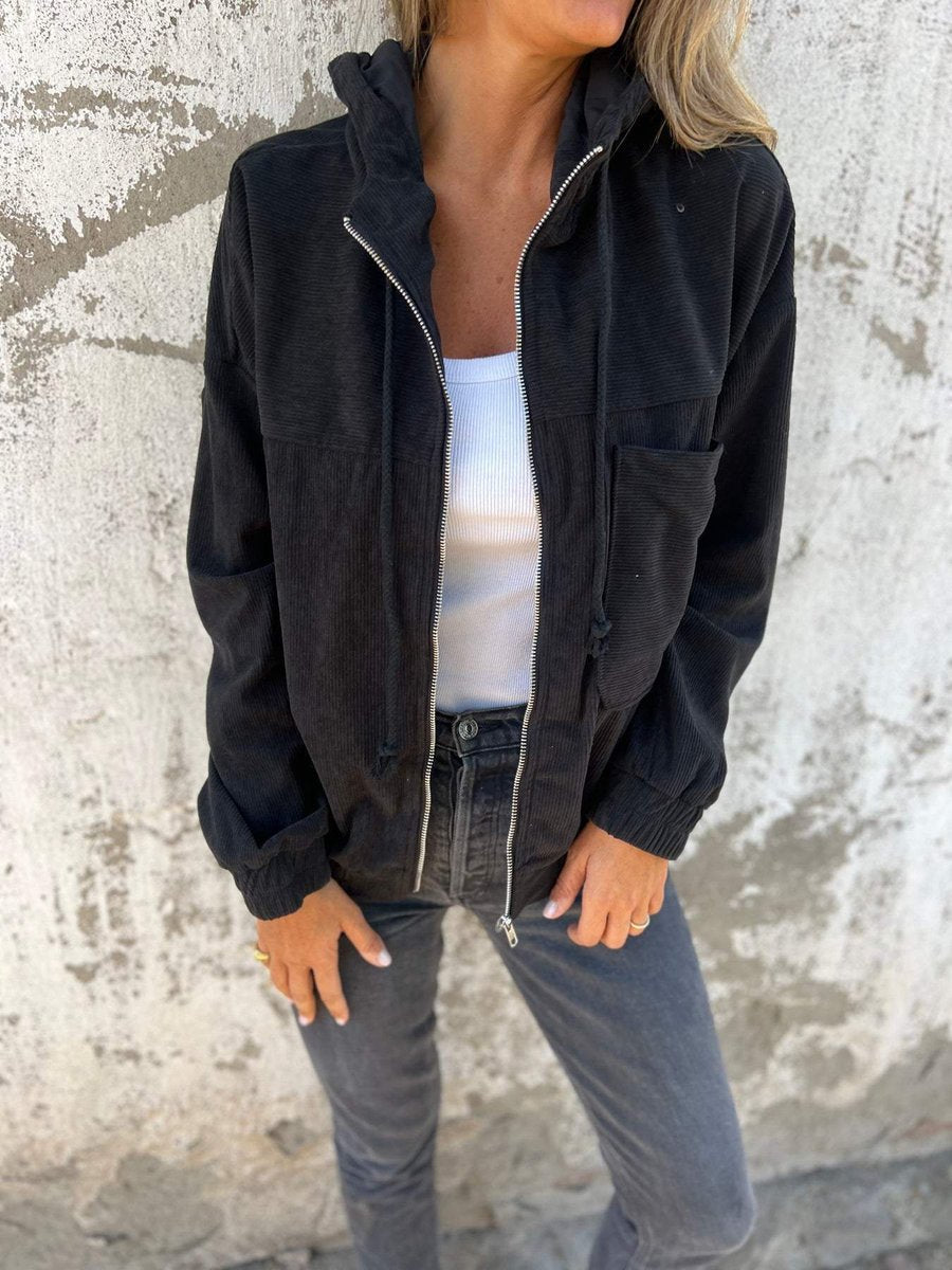 Tabitha | Ribbed Hooded Zip-Up Jacket, colour Black