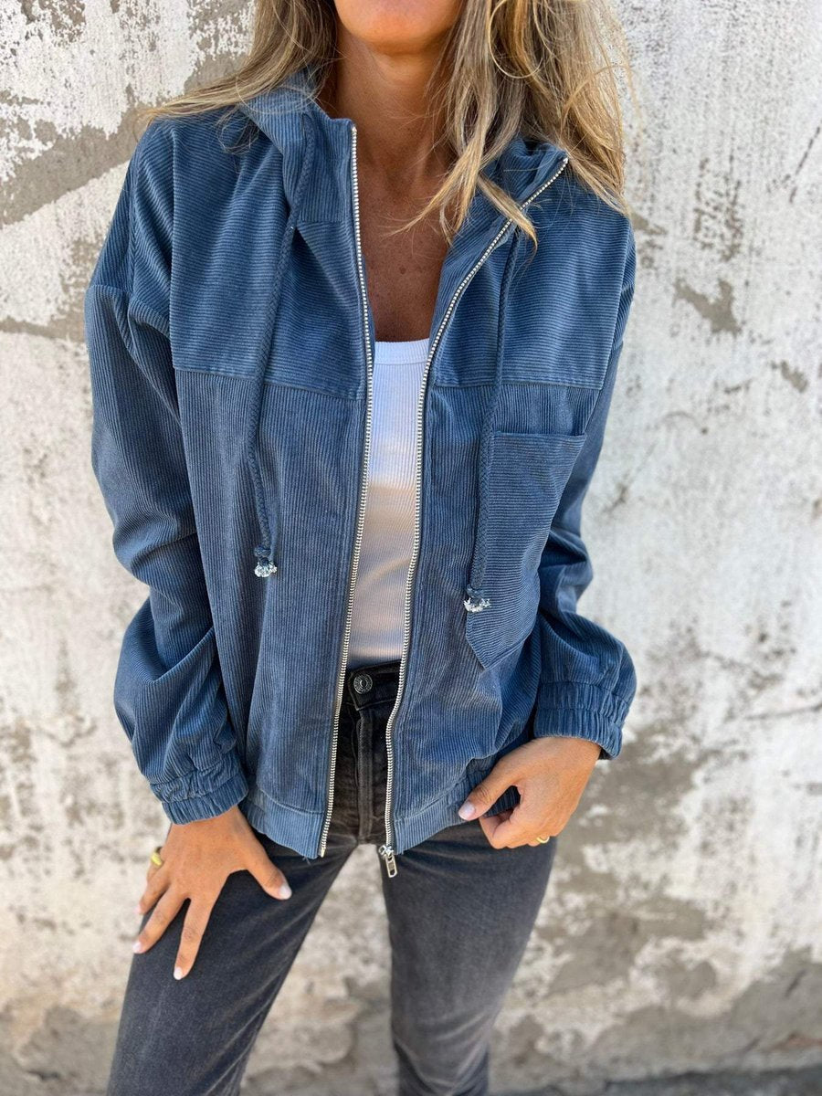 Tabitha | Ribbed Hooded Zip-Up Jacket, colour Blue
