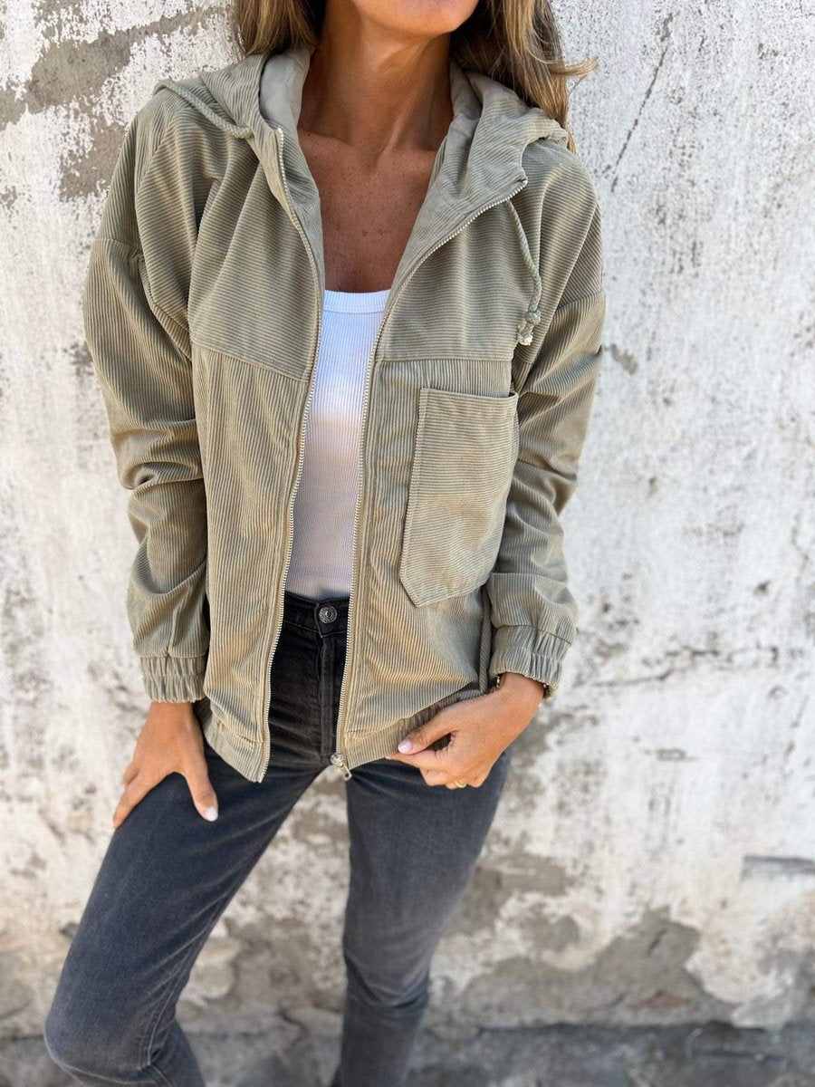 Tabitha | Ribbed Hooded Zip-Up Jacket, colour Green