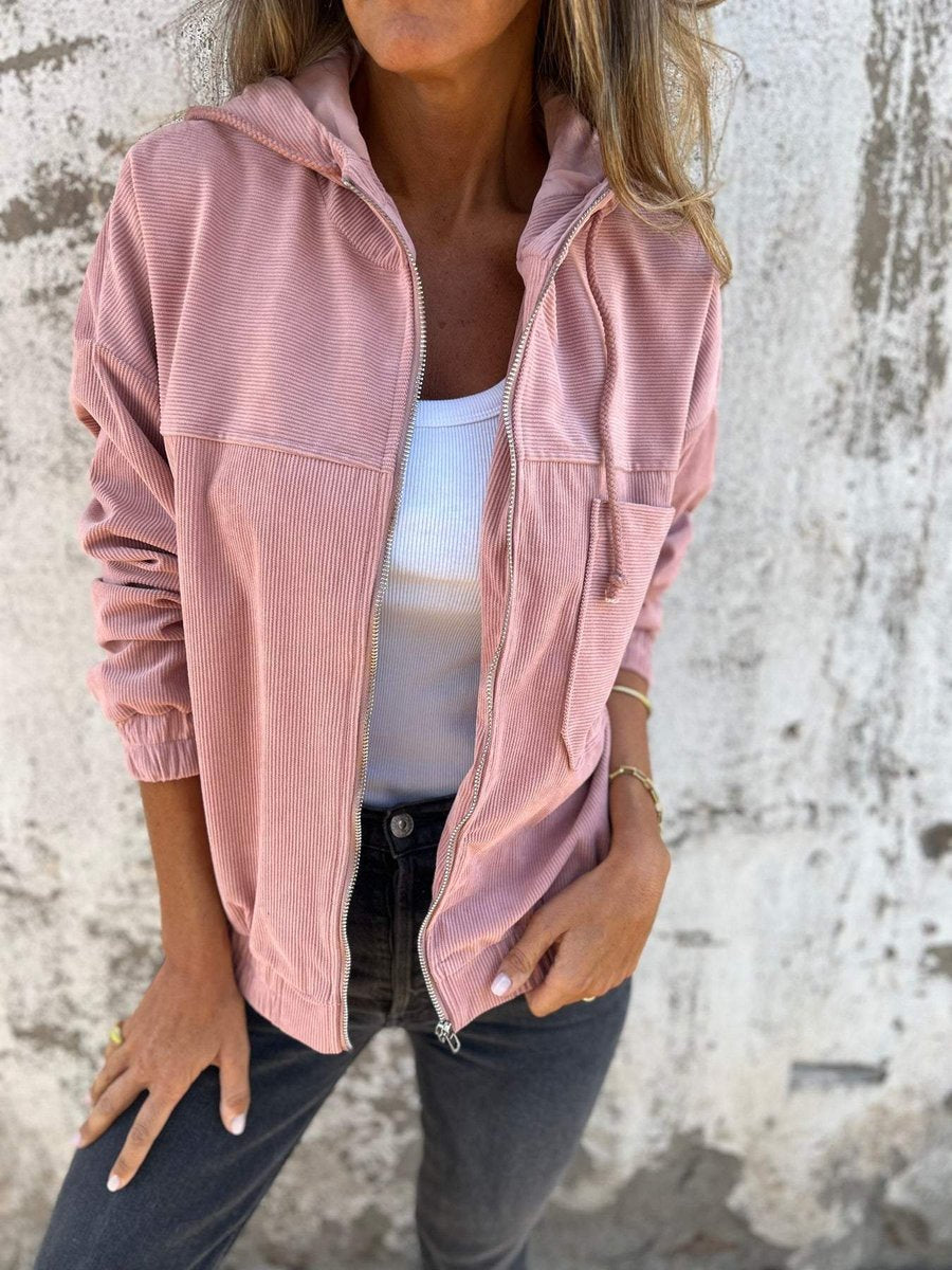 Tabitha | Ribbed Hooded Zip-Up Jacket, colour Pink