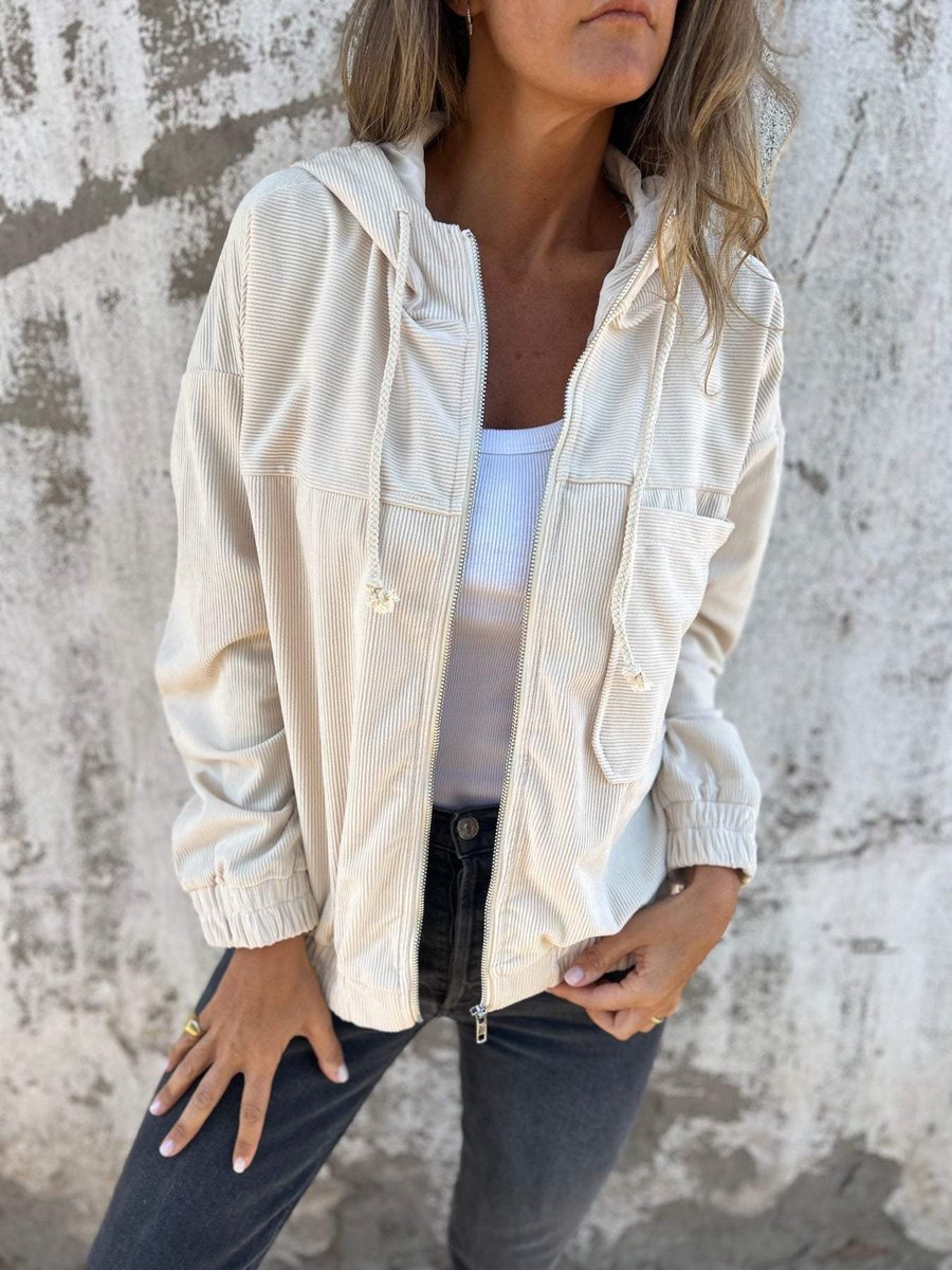 Tabitha | Ribbed Hooded Zip-Up Jacket, colour White