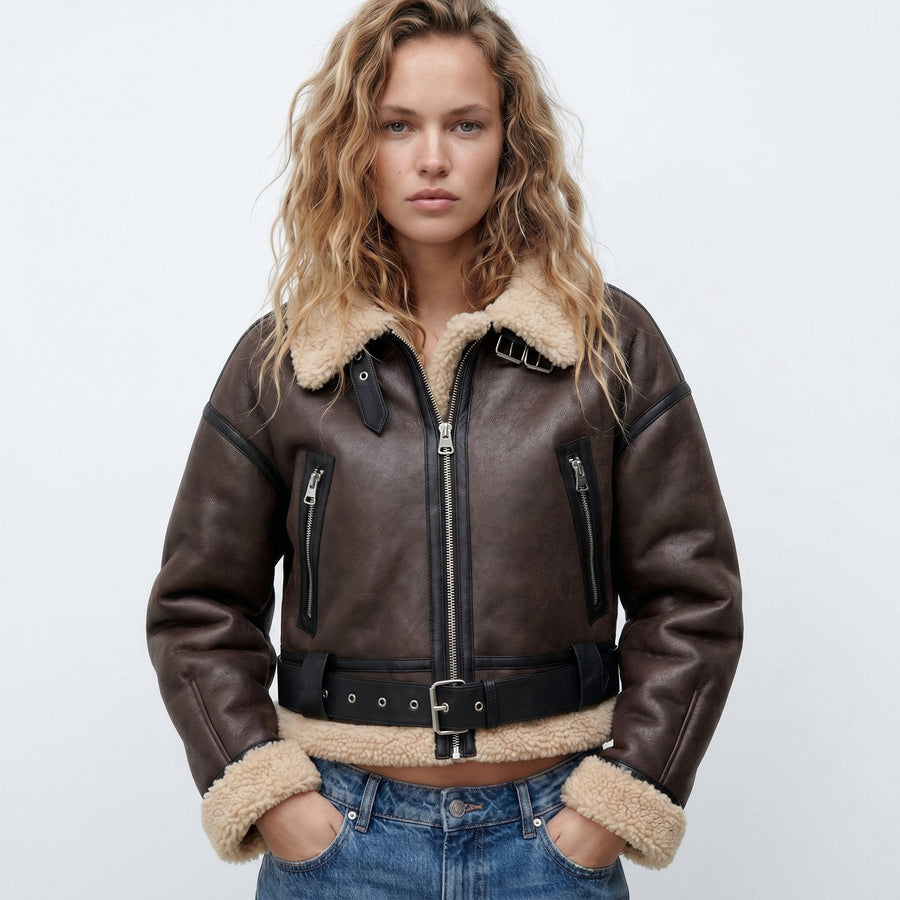 Tatiana | Cropped Belted Aviator Jacket