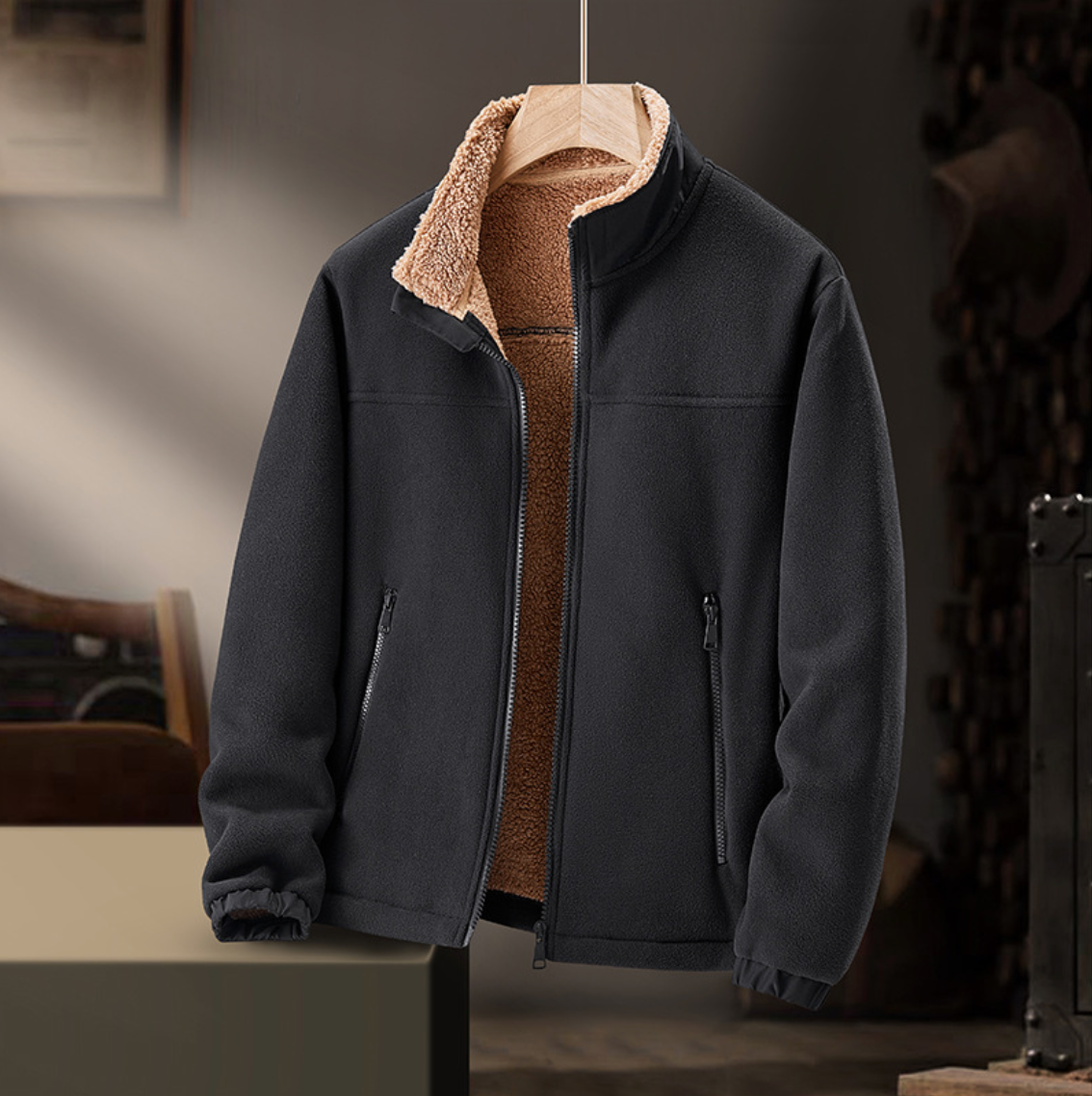 Tegan | Plush Collar Zip Jacket, colour Black