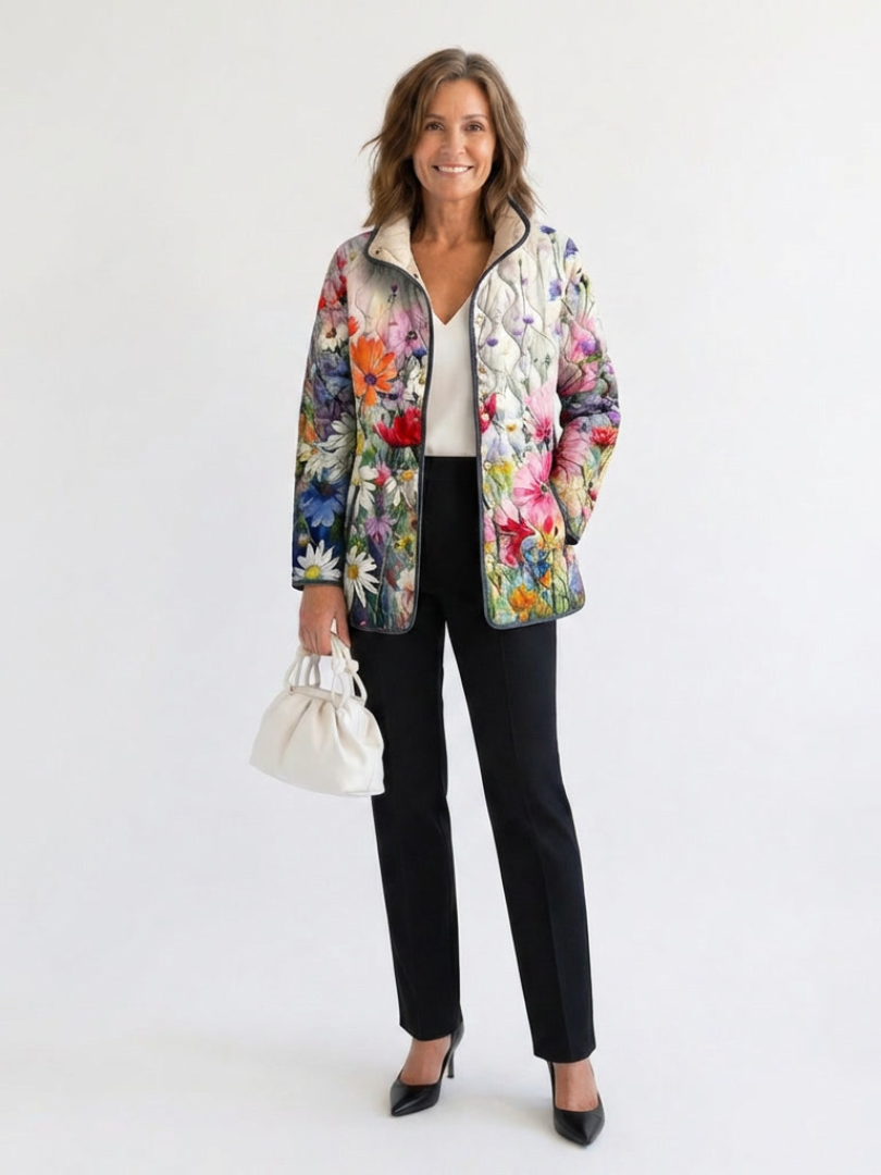 Thea | Wildflower Print Quilted Jacket, colour Ivory