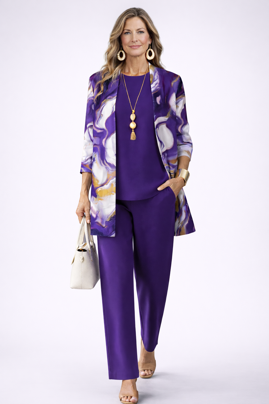 Thelma | Purple Marble Print Three-Piece Set