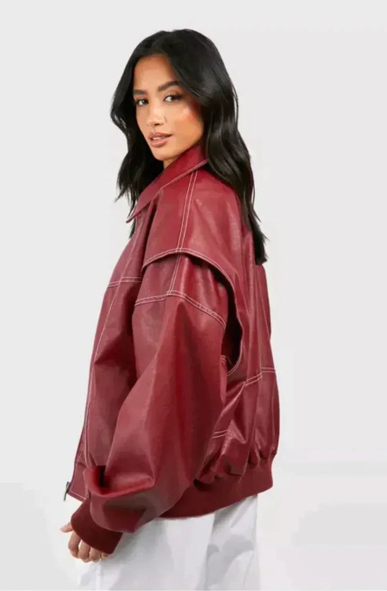 Tiffany | Wine Red Oversized Bomber Jacket, colour Wine Red