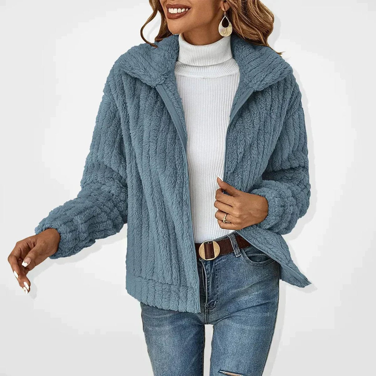 Tilly | Plush Textured Zip-Up Jacket, colour Blue