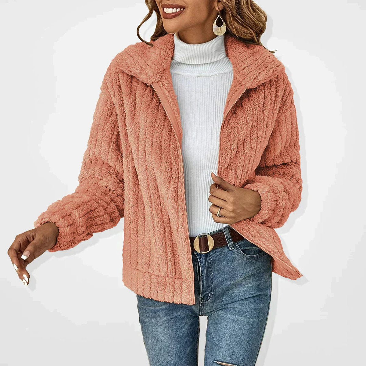Tilly | Plush Textured Zip-Up Jacket, colour Rose