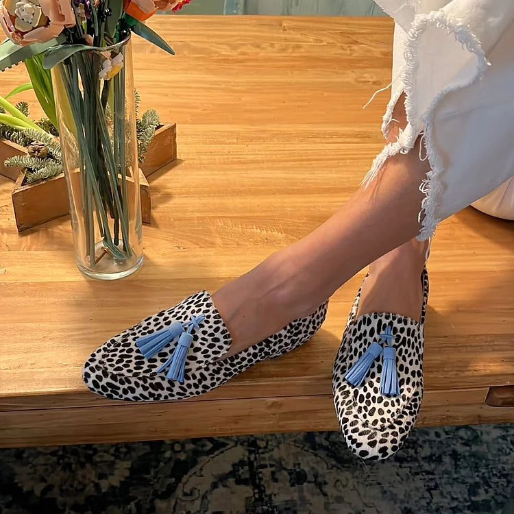 Tinsley | Spotted Blue Tassel Loafers, colour Spotted White