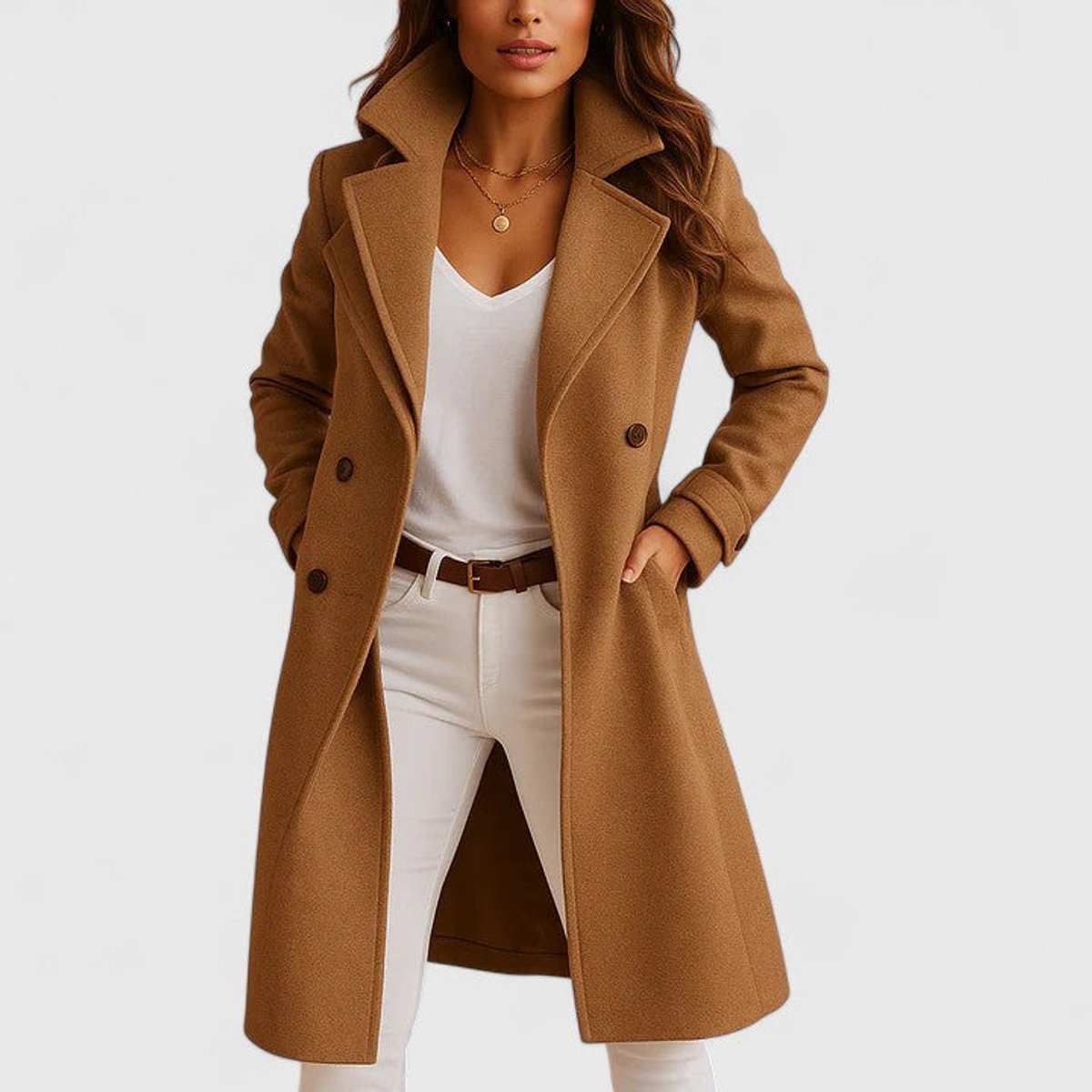 Valerie | Tailored Notch Lapel Long Coat, colour Camel