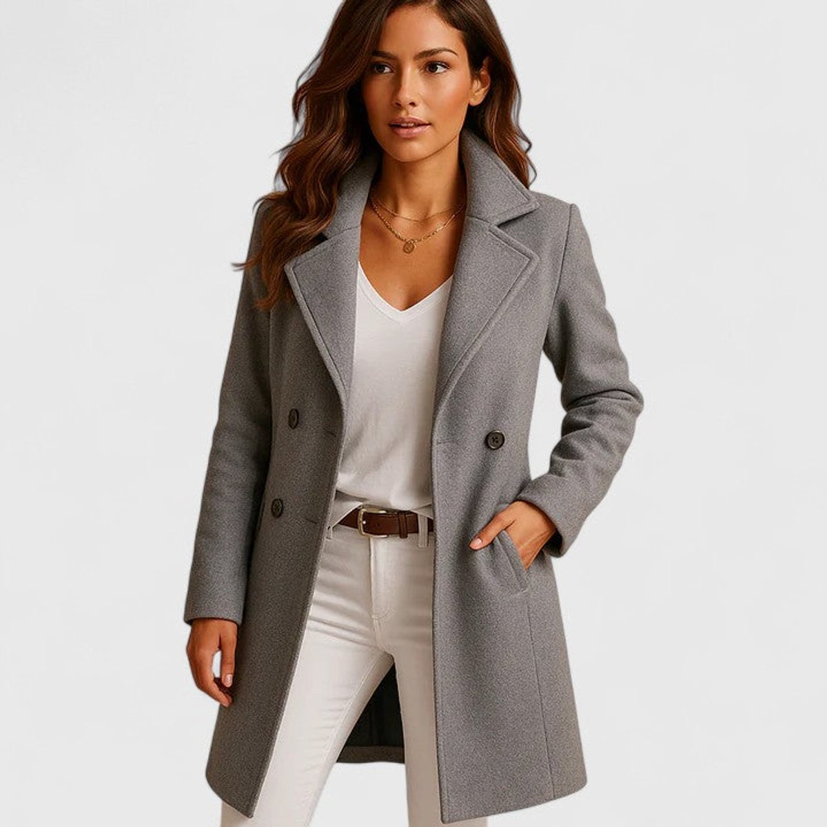 Valerie | Tailored Notch Lapel Long Coat, colour Grey
