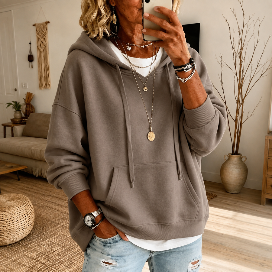 Vanessa | Taupe Oversized Hooded Jumper