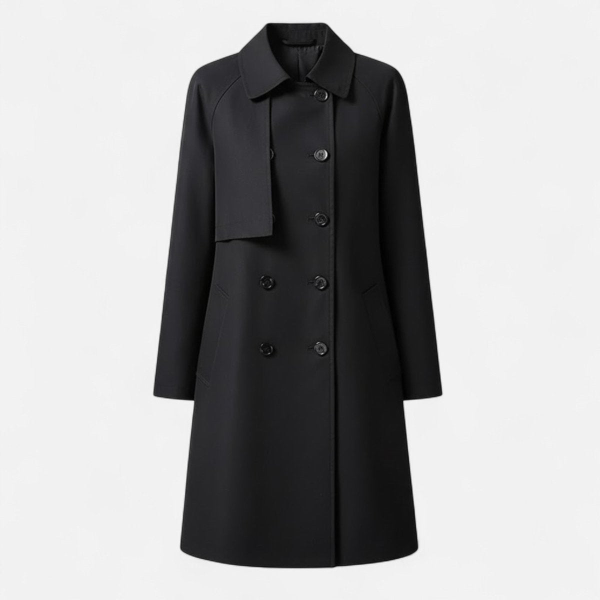 Vanora | Tailored Double-Breasted Mid-Length Coat, colour Black