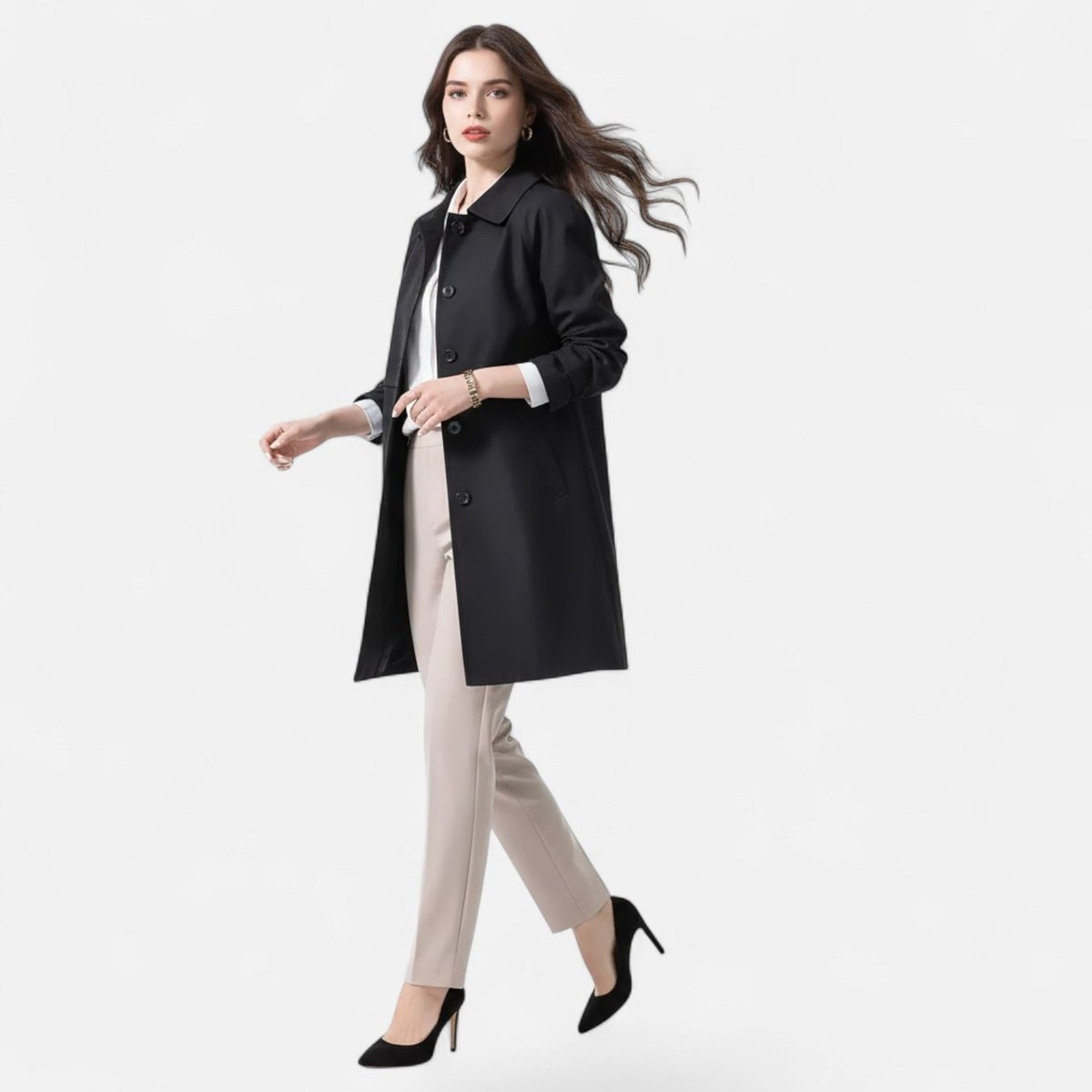 Vanora | Tailored Double-Breasted Mid-Length Coat, colour Black