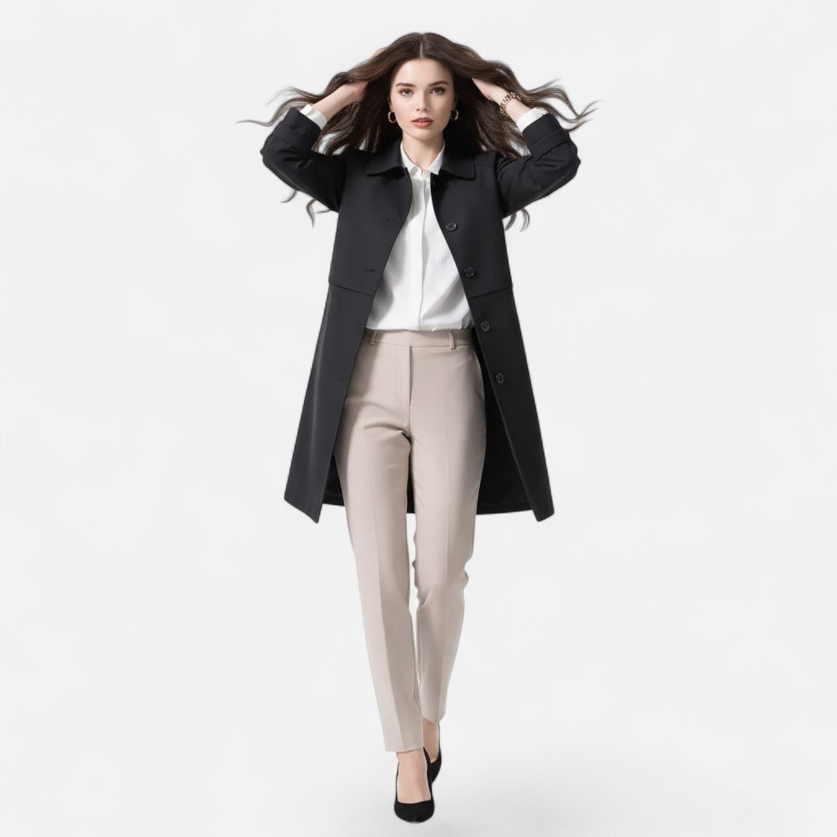 Vanora | Tailored Double-Breasted Mid-Length Coat, colour Black