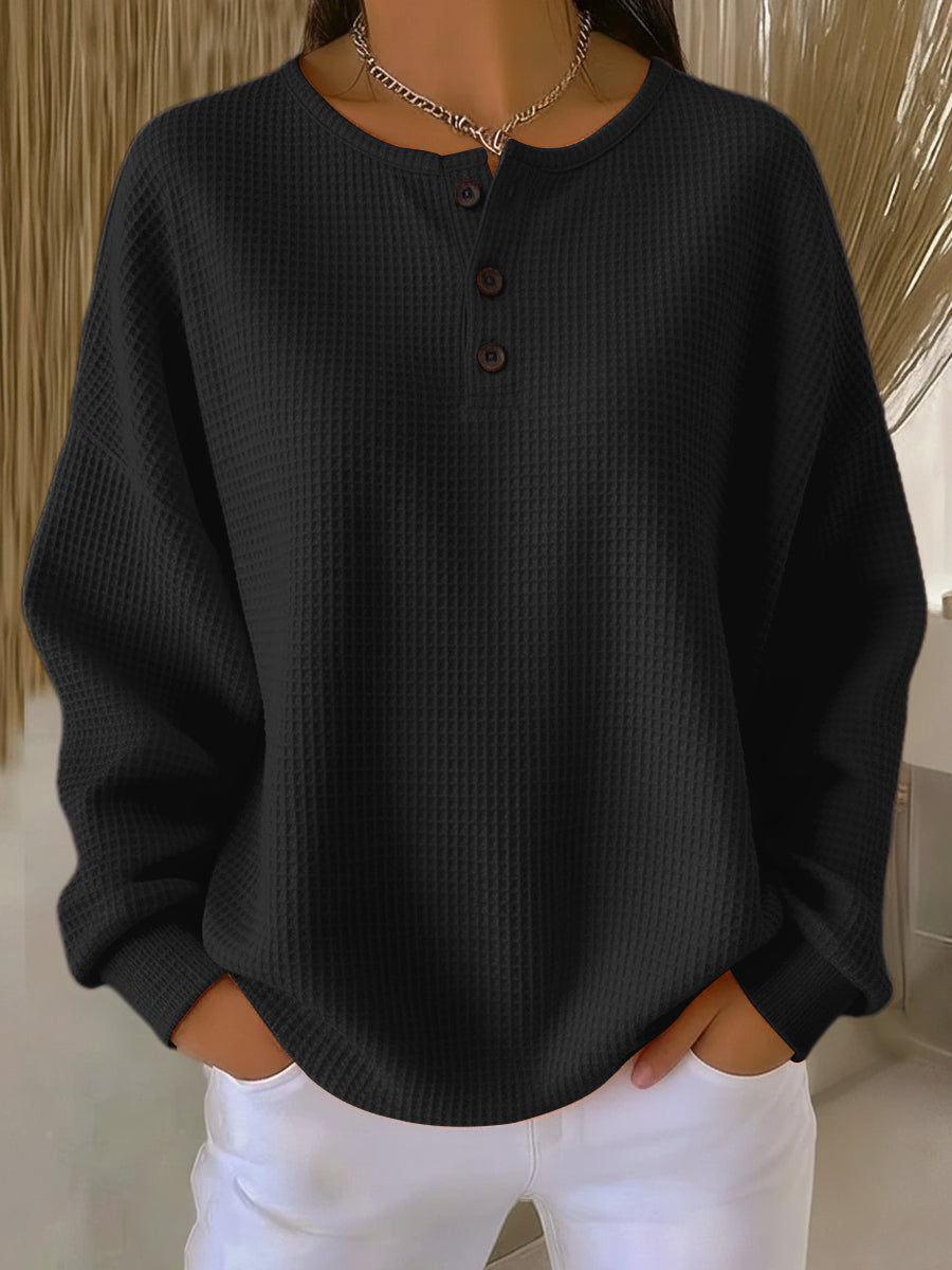 Verity | Waffle Henley Sweatshirt, colour Black