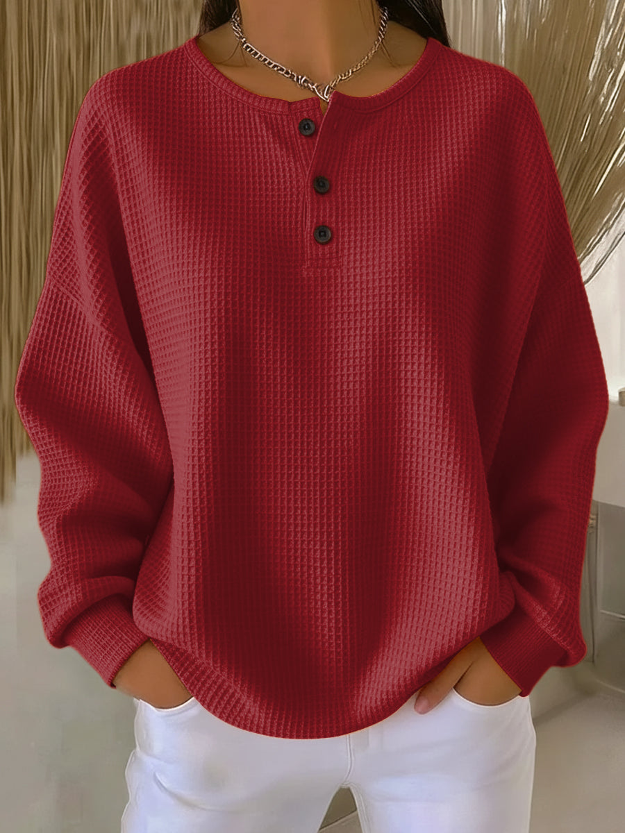 Verity | Waffle Henley Sweatshirt, colour Red