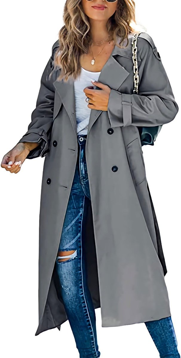 Veronica | Double-Breasted Belted Longline Trench Coat, colour Grey