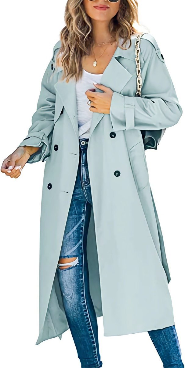 Veronica | Double-Breasted Belted Longline Trench Coat, colour Light Green