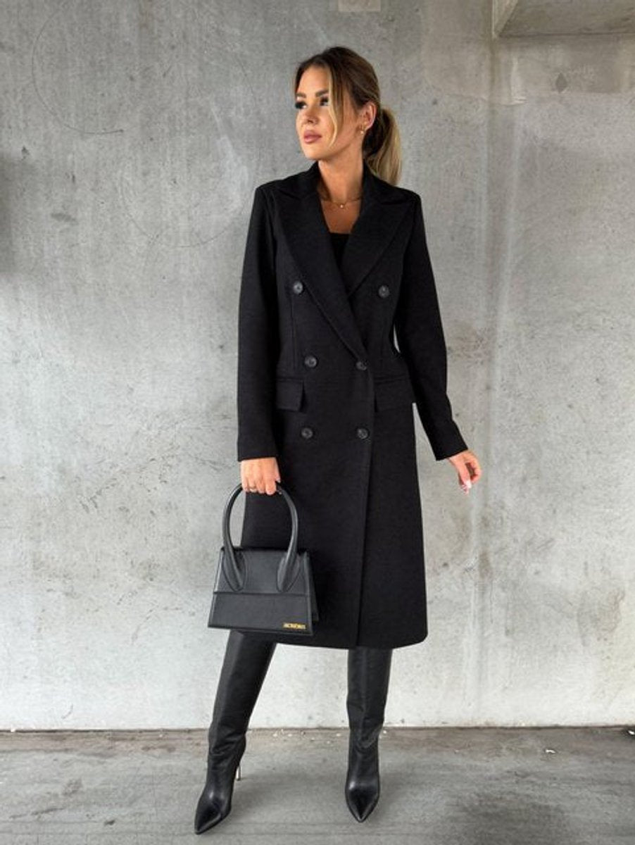 Victoria | Double-Breasted Longline Overcoat, colour Black