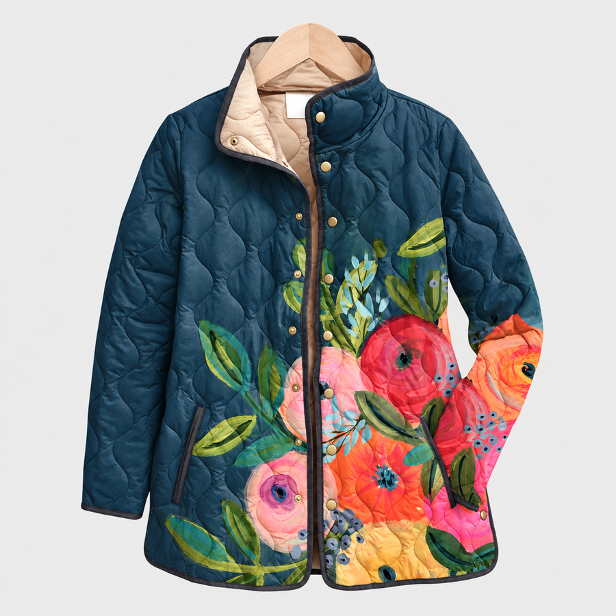 Virginia | Navy Floral Quilted Jacket