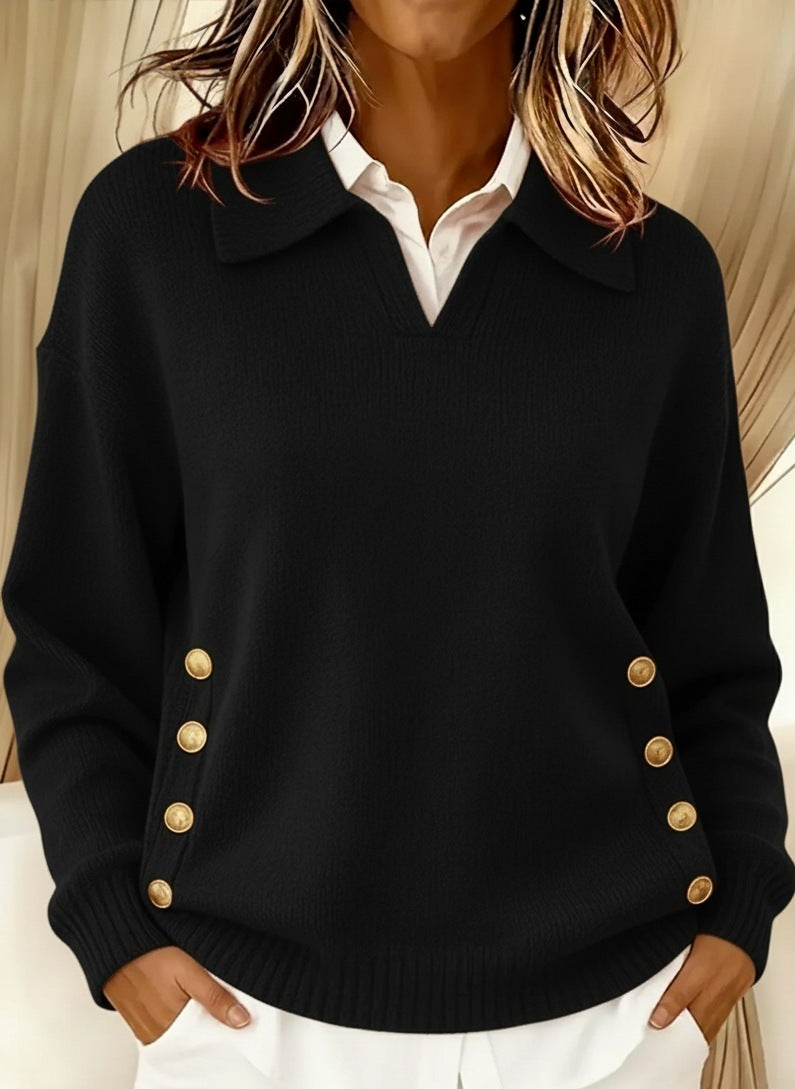Dulcie | Collared V-Neck Jumper, colour Black