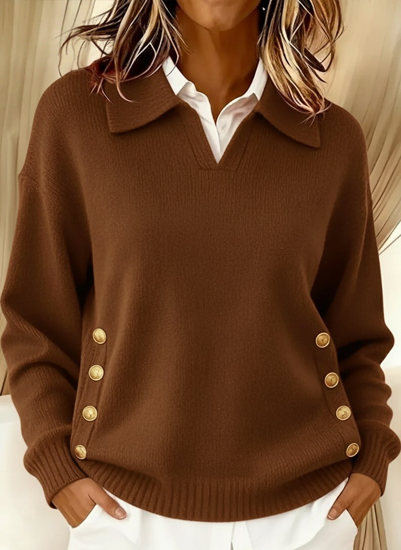 Dulcie | Collared V-Neck Jumper, colour Brown