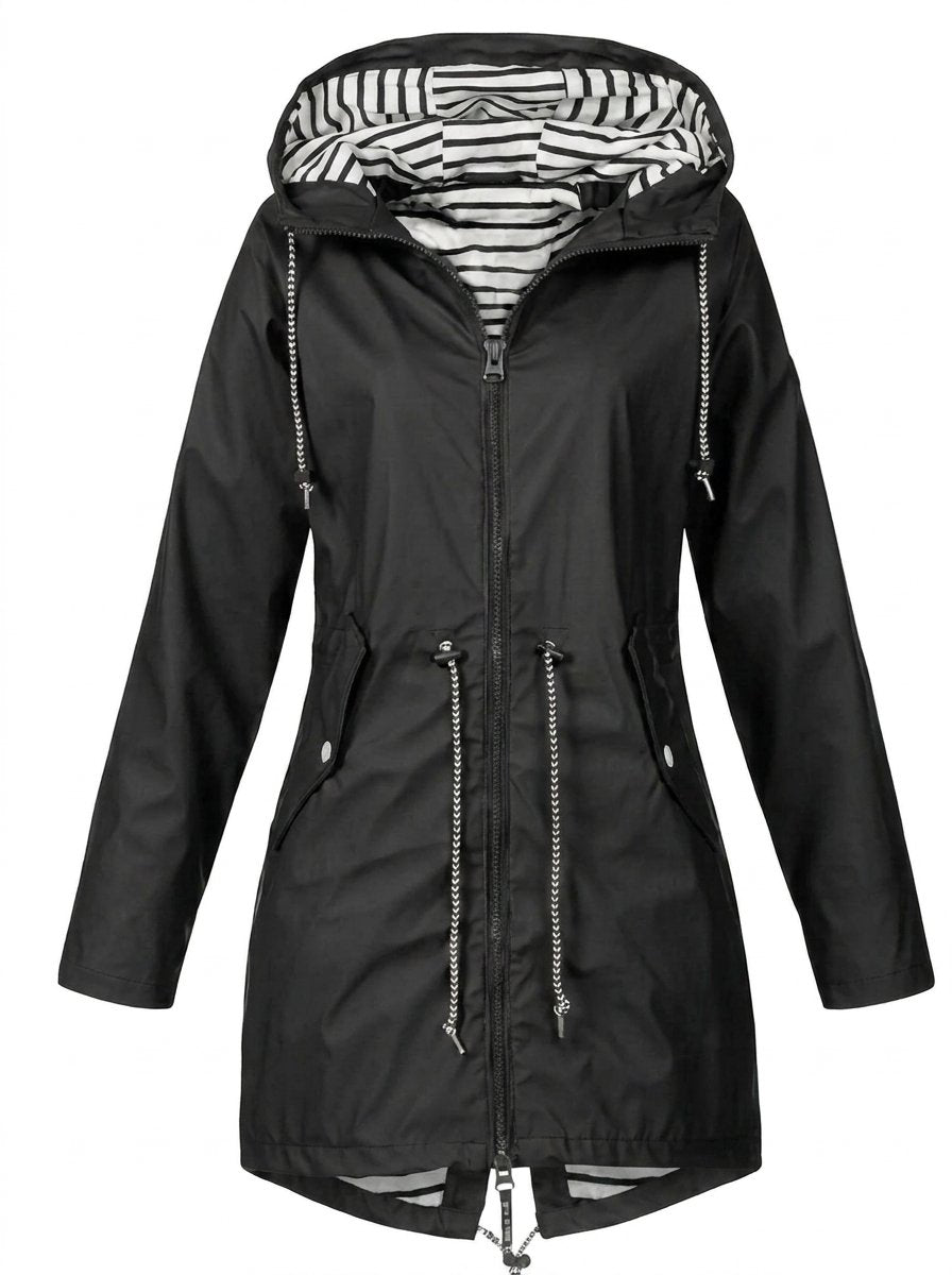 Wendy | Hooded Drawstring Raincoat, colour Black
